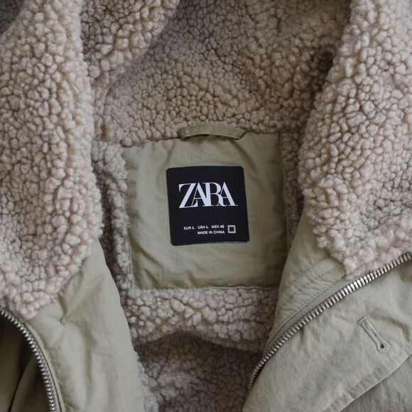 ZARA Women's Hooded Parka With Faux Shearling Lining Size L - Picture 6 of 10